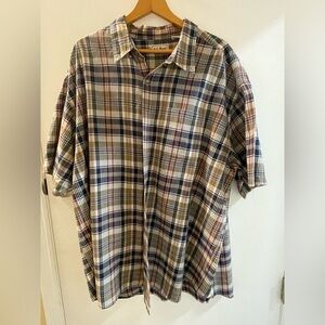 Vintage L.L. Bean Plaid Short-Sleeve Button-Down Shirt - Navy, Brown & White